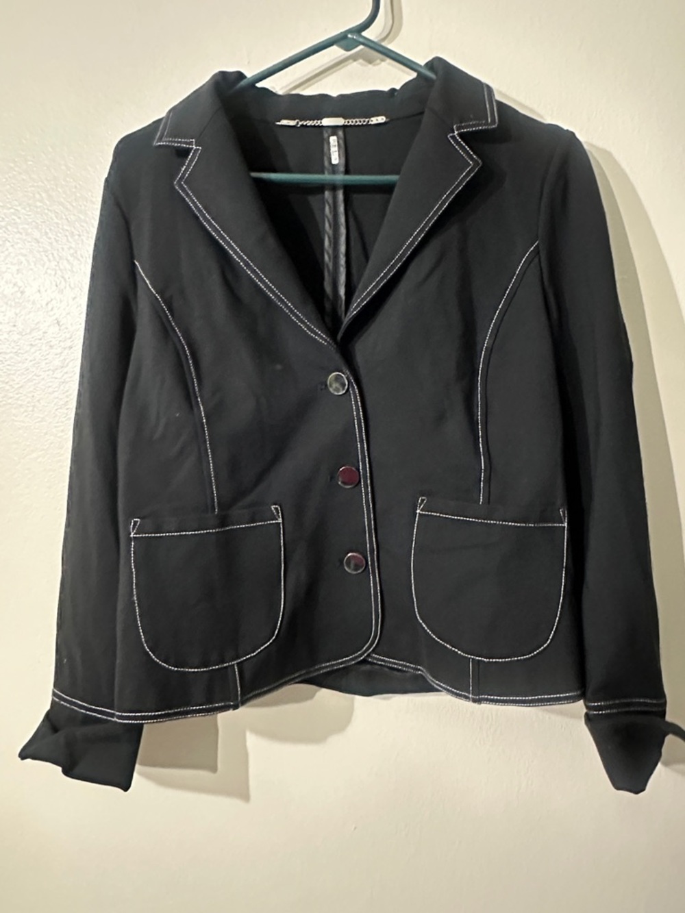 Madeline Black Blazer with Contrast White Stitching
